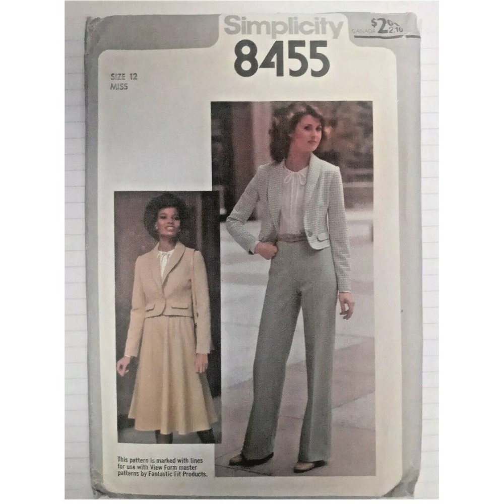 VTG 70s Simplicity 8455 Sewing Pattern Pant Skirt Suit Jacket Blouse Size 12 Cut